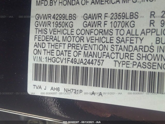 Photo 8 VIN: 1HGCV1F49JA244757 - HONDA ACCORD SEDAN 