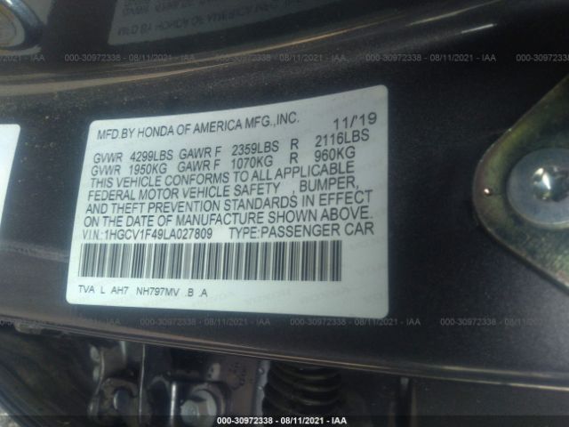 Photo 8 VIN: 1HGCV1F49LA027809 - HONDA ACCORD SEDAN 