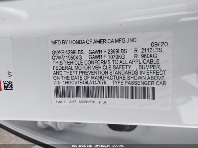 Photo 8 VIN: 1HGCV1F49LA147075 - HONDA ACCORD 