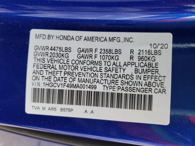 Photo 9 VIN: 1HGCV1F49MA001499 - HONDA ACCORD SPO 