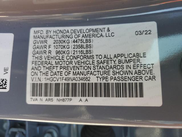 Photo 9 VIN: 1HGCV1F49NA034682 - HONDA ACCORD SPO 