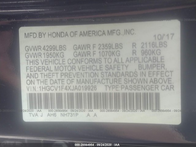 Photo 8 VIN: 1HGCV1F4XJA019926 - HONDA ACCORD SEDAN 