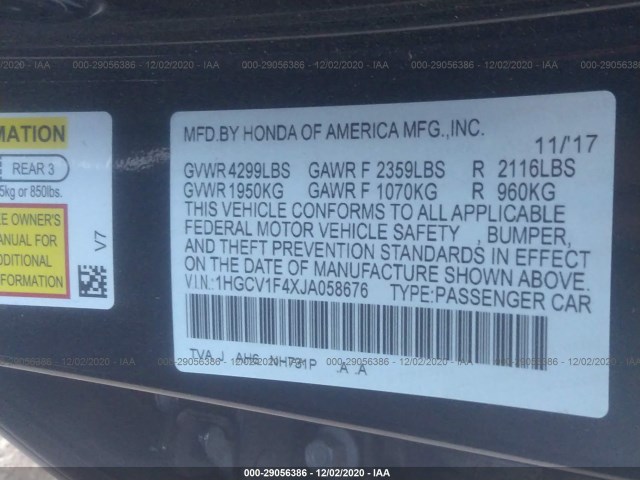 Photo 8 VIN: 1HGCV1F4XJA058676 - HONDA ACCORD SEDAN 