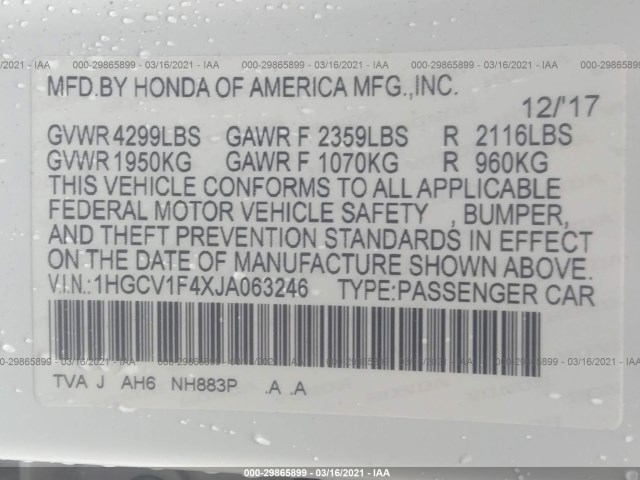 Photo 8 VIN: 1HGCV1F4XJA063246 - HONDA ACCORD SEDAN 