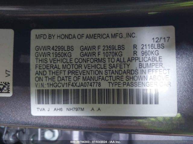 Photo 8 VIN: 1HGCV1F4XJA074778 - HONDA ACCORD 