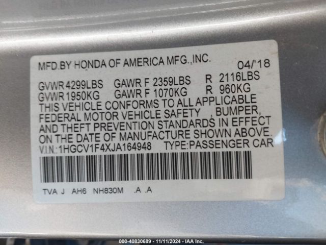 Photo 8 VIN: 1HGCV1F4XJA164948 - HONDA ACCORD 