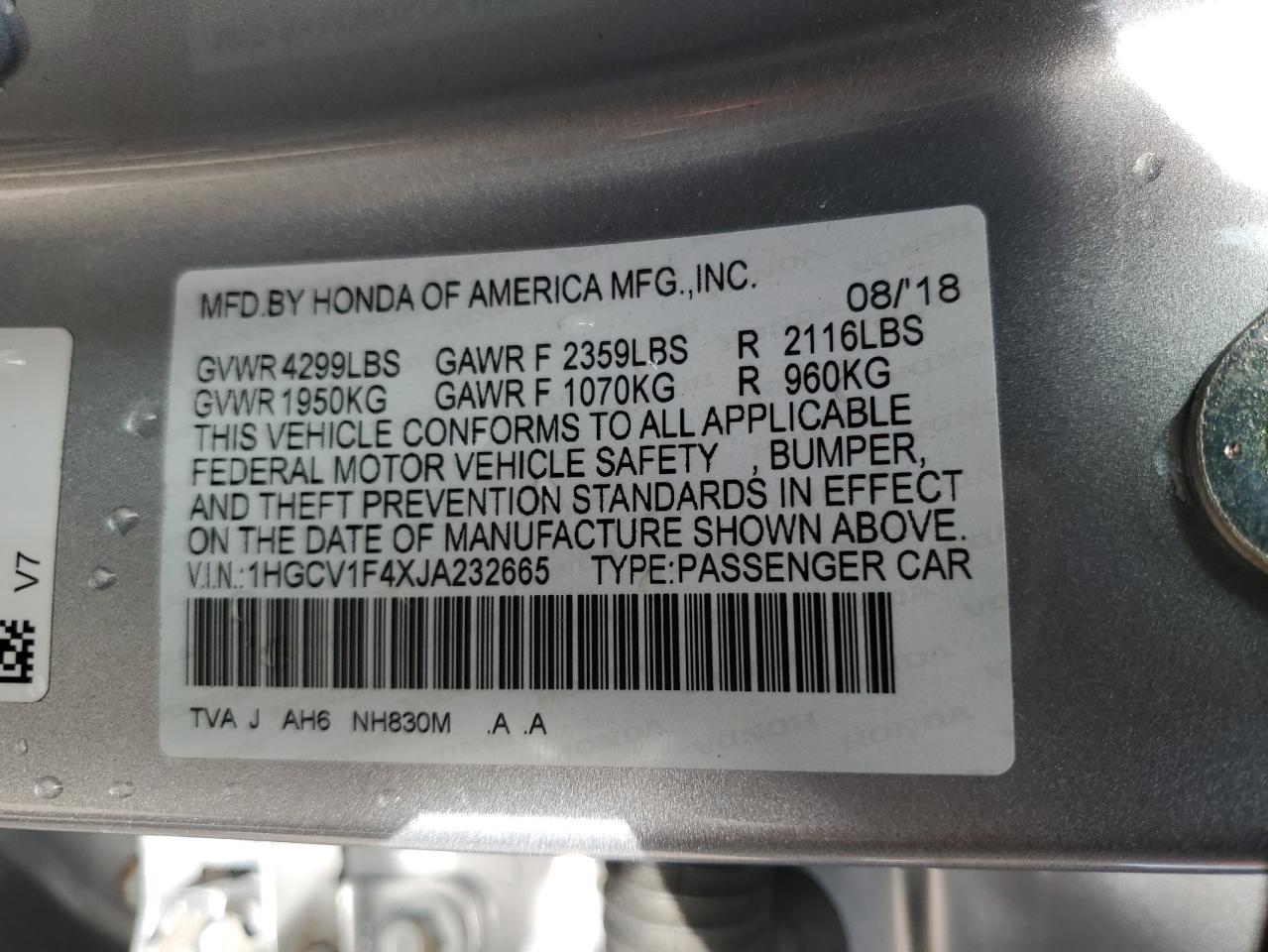 Photo 12 VIN: 1HGCV1F4XJA232665 - HONDA ACCORD 