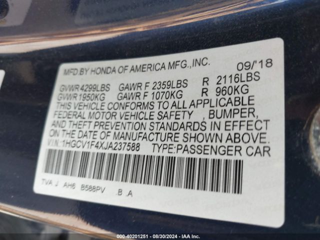 Photo 8 VIN: 1HGCV1F4XJA237588 - HONDA ACCORD 