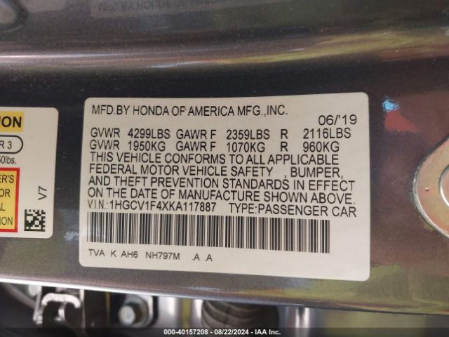 Photo 8 VIN: 1HGCV1F4XKA117887 - HONDA ACCORD 