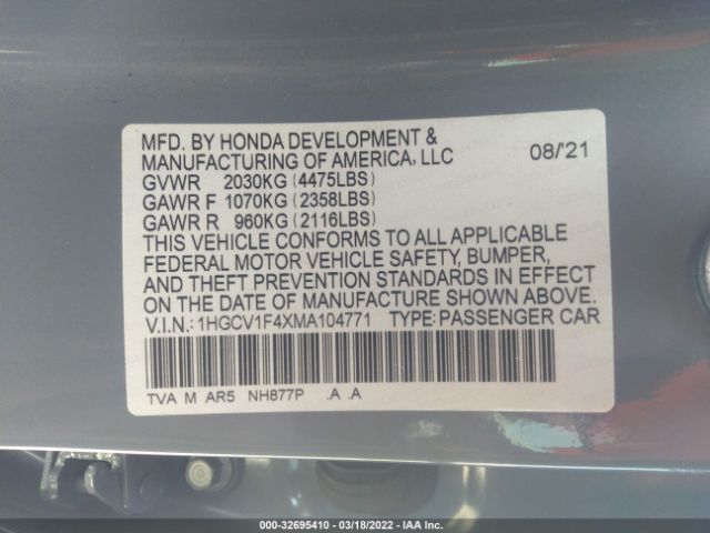 Photo 8 VIN: 1HGCV1F4XMA104771 - HONDA ACCORD 