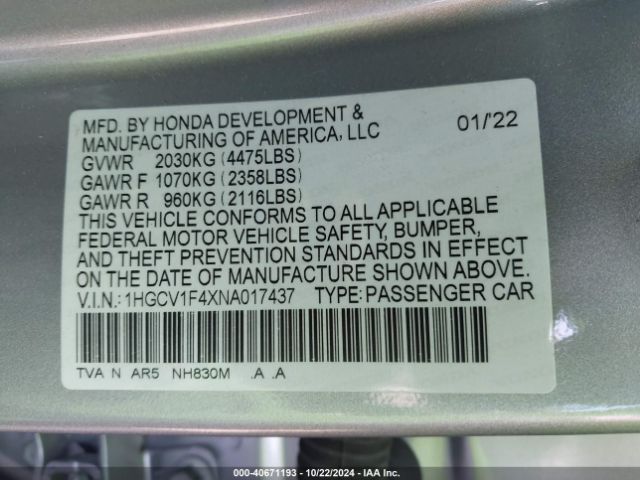 Photo 8 VIN: 1HGCV1F4XNA017437 - HONDA ACCORD 