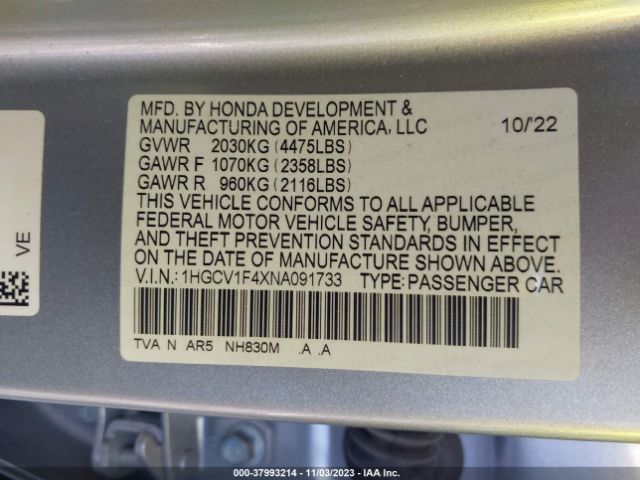 Photo 8 VIN: 1HGCV1F4XNA091733 - HONDA ACCORD 