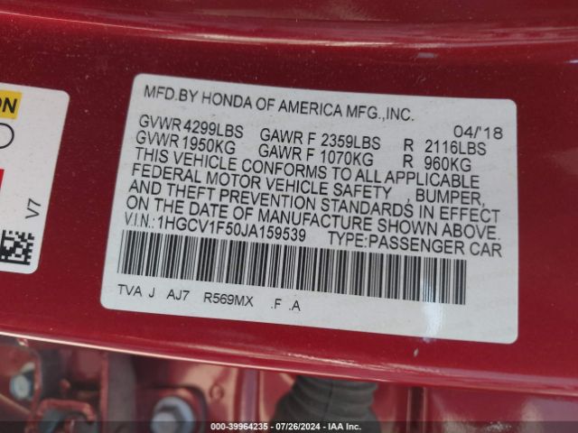 Photo 8 VIN: 1HGCV1F50JA159539 - HONDA ACCORD 