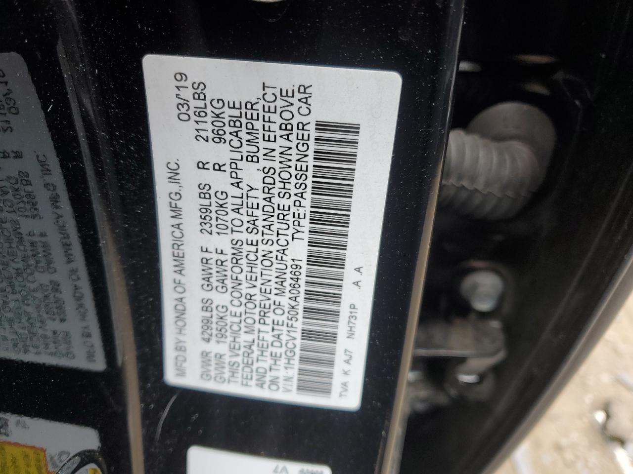 Photo 11 VIN: 1HGCV1F50KA064691 - HONDA ACCORD 