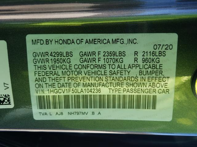 Photo 9 VIN: 1HGCV1F50LA104236 - HONDA ACCORD EXL 