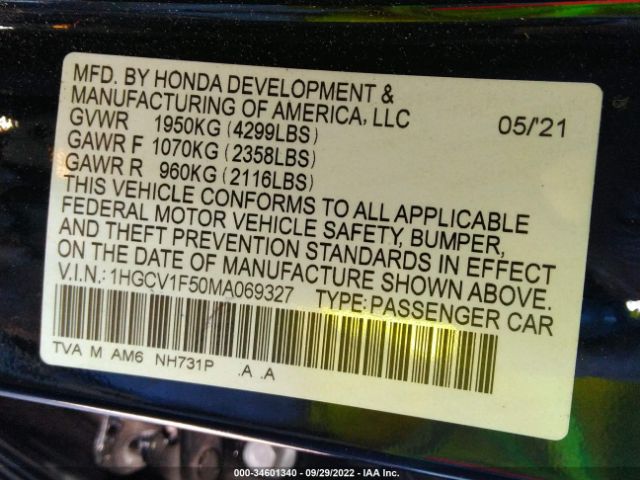 Photo 8 VIN: 1HGCV1F50MA069327 - HONDA ACCORD SEDAN 