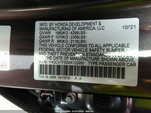 Photo 8 VIN: 1HGCV1F50MA122950 - HONDA ACCORD SEDAN 