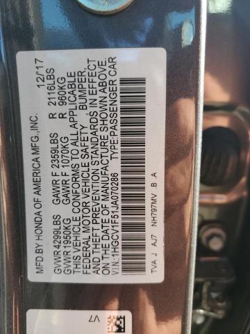 Photo 11 VIN: 1HGCV1F51JA070286 - HONDA ACCORD 