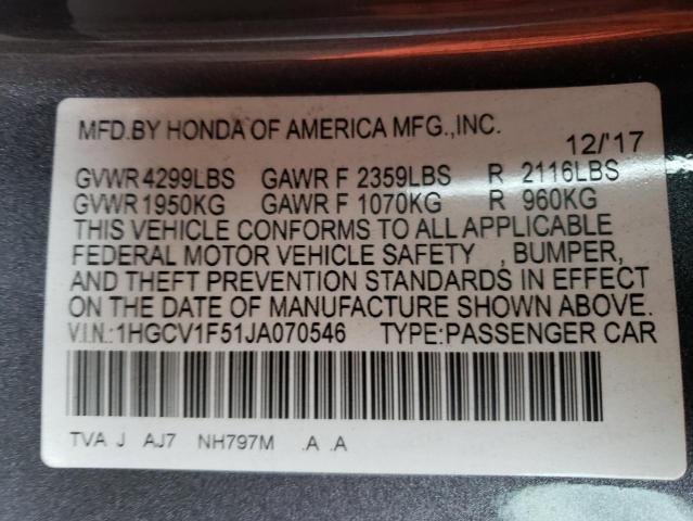 Photo 11 VIN: 1HGCV1F51JA070546 - HONDA ACCORD EXL 