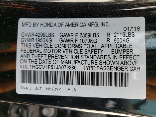 Photo 9 VIN: 1HGCV1F51JA079280 - HONDA ACCORD EXL 