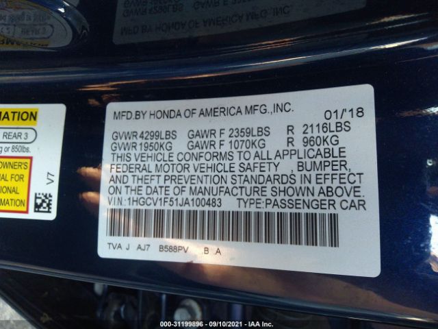 Photo 8 VIN: 1HGCV1F51JA100483 - HONDA ACCORD 