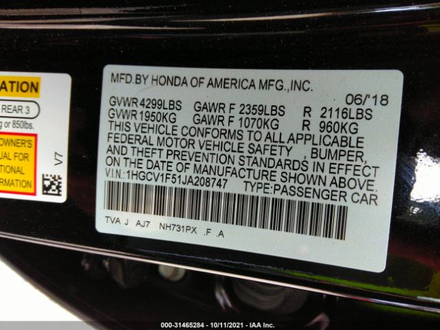 Photo 8 VIN: 1HGCV1F51JA208747 - HONDA ACCORD SEDAN 