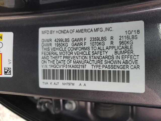 Photo 9 VIN: 1HGCV1F51KA002197 - HONDA ACCORD EXL 