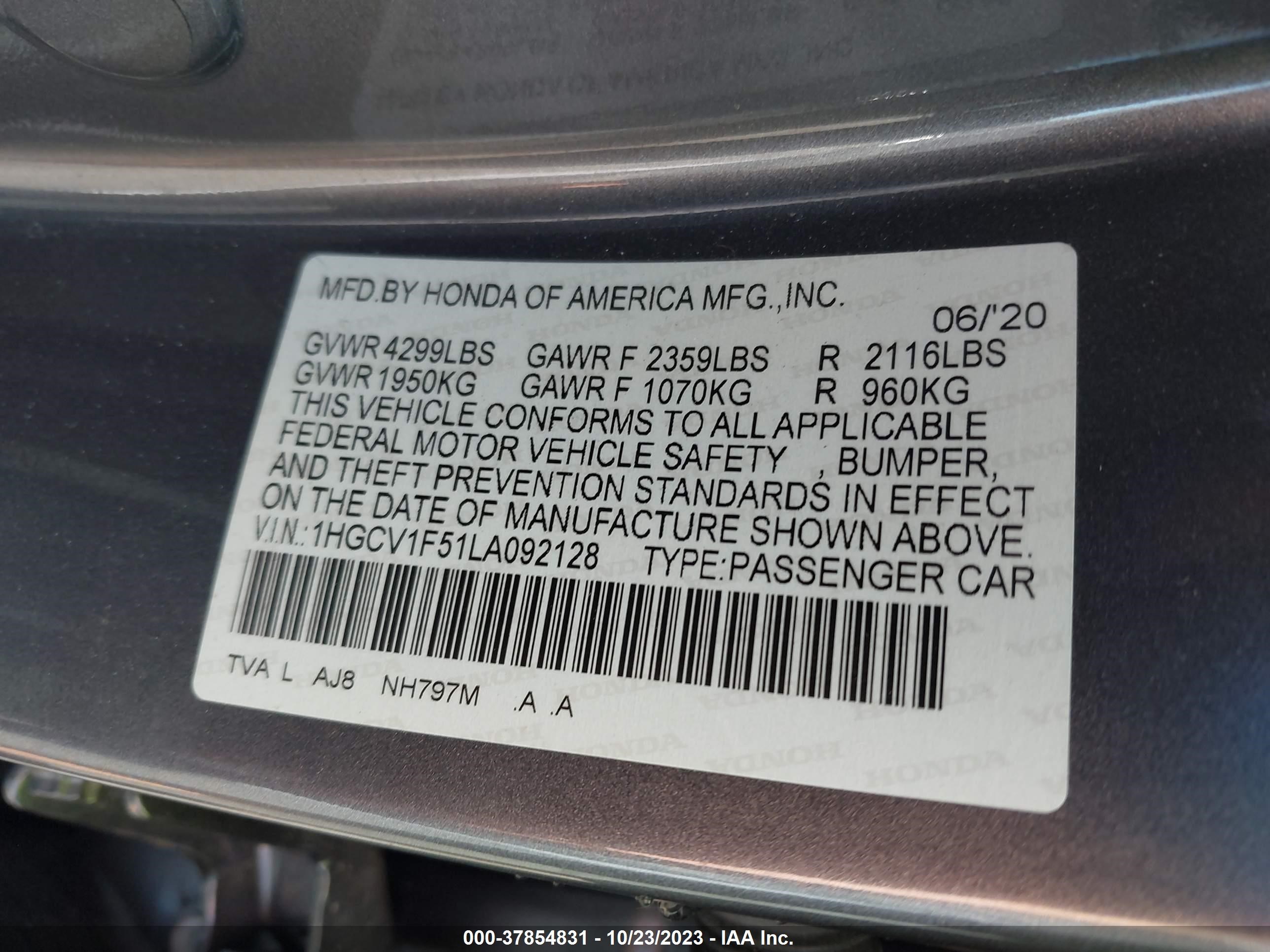 Photo 8 VIN: 1HGCV1F51LA092128 - HONDA ACCORD 