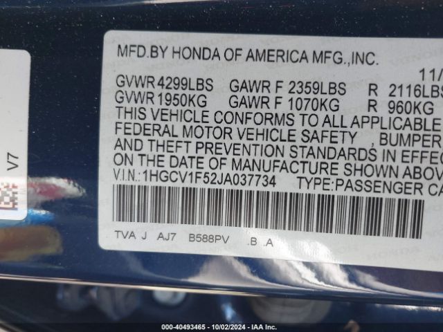 Photo 8 VIN: 1HGCV1F52JA037734 - HONDA ACCORD 