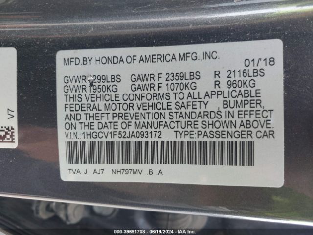 Photo 8 VIN: 1HGCV1F52JA093172 - HONDA ACCORD 