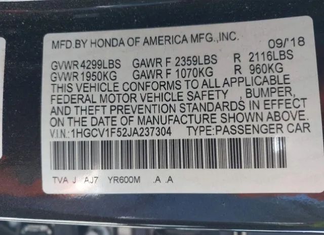 Photo 8 VIN: 1HGCV1F52JA237304 - HONDA ACCORD 