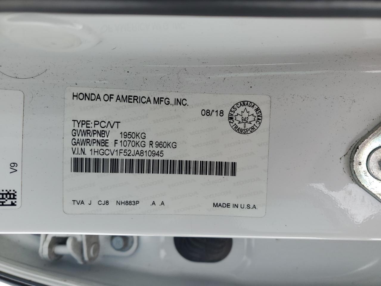 Photo 11 VIN: 1HGCV1F52JA810945 - HONDA ACCORD 