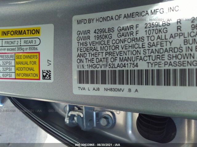 Photo 8 VIN: 1HGCV1F52LA041754 - HONDA ACCORD SEDAN 