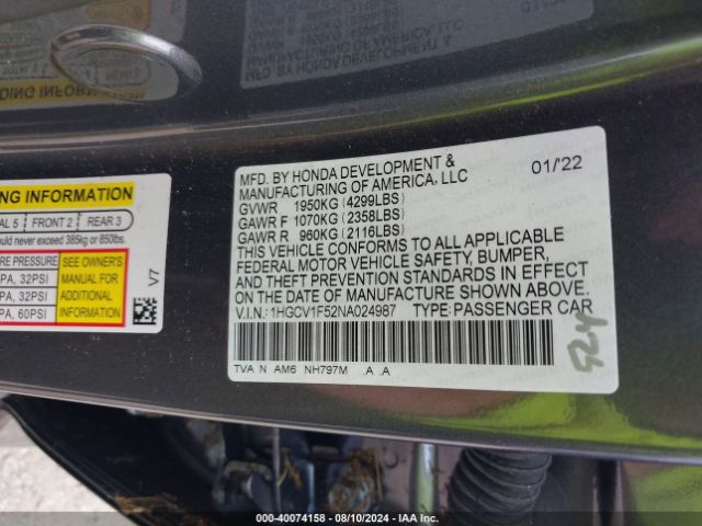 Photo 8 VIN: 1HGCV1F52NA024987 - HONDA ACCORD 