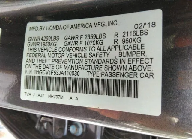 Photo 8 VIN: 1HGCV1F53JA110030 - HONDA ACCORD SEDAN 