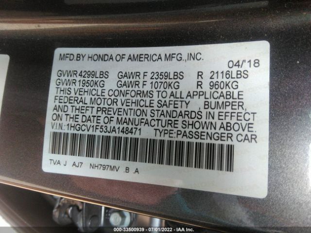 Photo 8 VIN: 1HGCV1F53JA148471 - HONDA ACCORD SEDAN 