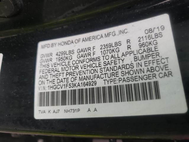 Photo 9 VIN: 1HGCV1F53KA164929 - HONDA ACCORD EXL 