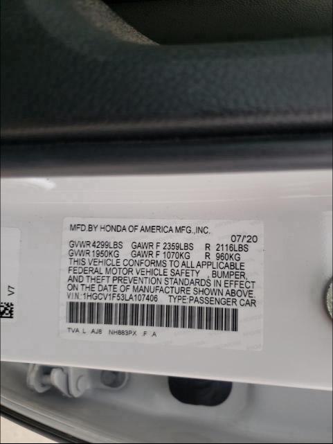 Photo 9 VIN: 1HGCV1F53LA107406 - HONDA ACCORD EXL 