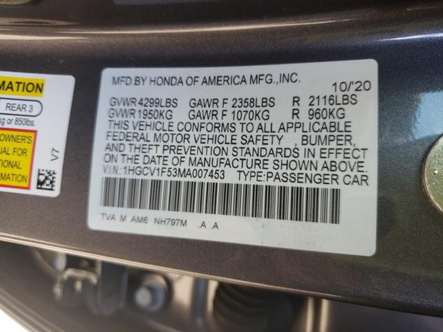 Photo 9 VIN: 1HGCV1F53MA007453 - HONDA ACCORD EXL 