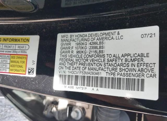 Photo 8 VIN: 1HGCV1F53MA093461 - HONDA ACCORD 