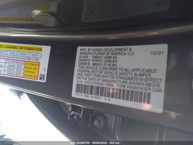 Photo 8 VIN: 1HGCV1F53MA118598 - HONDA ACCORD SEDAN 