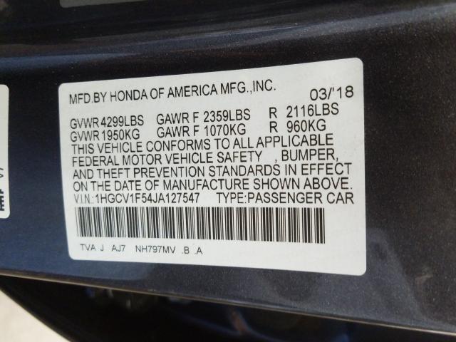 Photo 9 VIN: 1HGCV1F54JA127547 - HONDA ACCORD EXL 