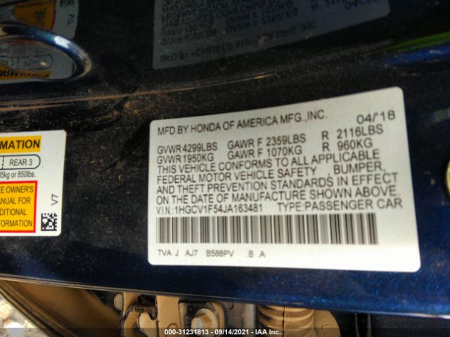 Photo 8 VIN: 1HGCV1F54JA163481 - HONDA ACCORD SEDAN 