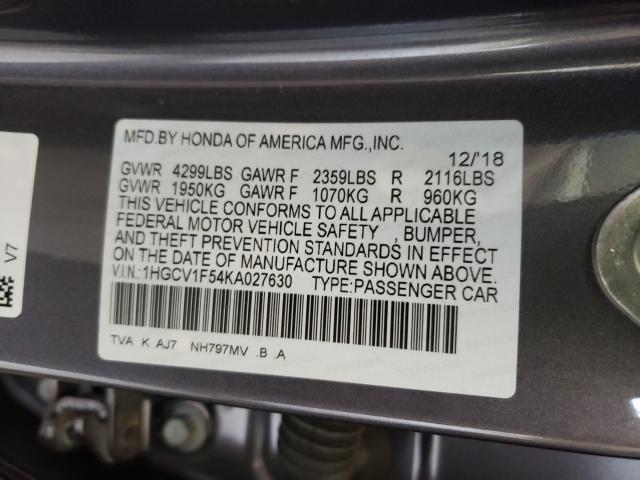 Photo 9 VIN: 1HGCV1F54KA027630 - HONDA ACCORD EXL 