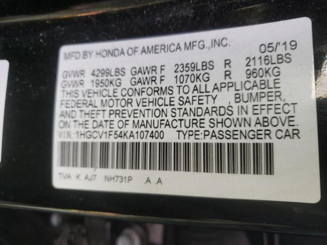 Photo 9 VIN: 1HGCV1F54KA107400 - HONDA ACCORD EXL 