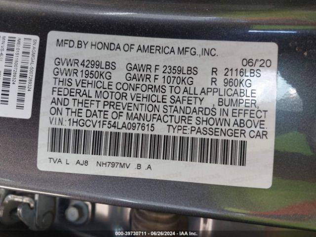 Photo 8 VIN: 1HGCV1F54LA097615 - HONDA ACCORD 