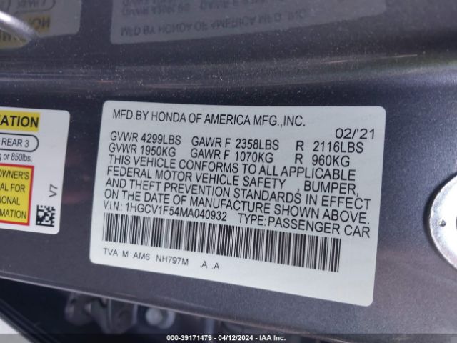 Photo 8 VIN: 1HGCV1F54MA040932 - HONDA ACCORD 