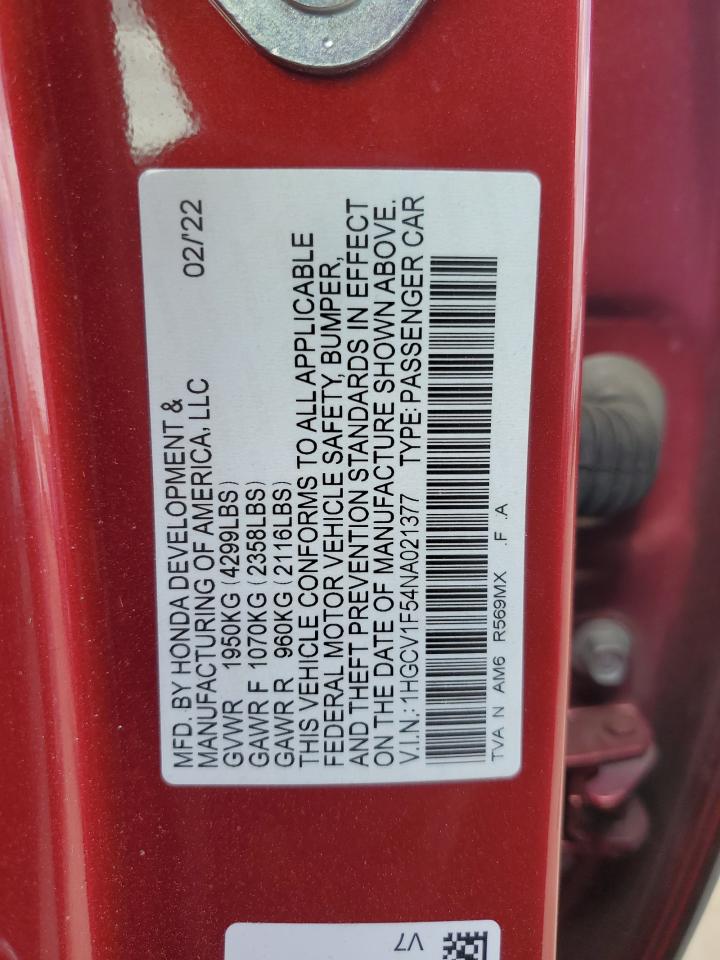 Photo 11 VIN: 1HGCV1F54NA021377 - HONDA ACCORD 