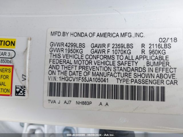 Photo 8 VIN: 1HGCV1F55JA105041 - HONDA ACCORD 