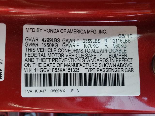 Photo 9 VIN: 1HGCV1F55KA151325 - HONDA ACCORD EXL 